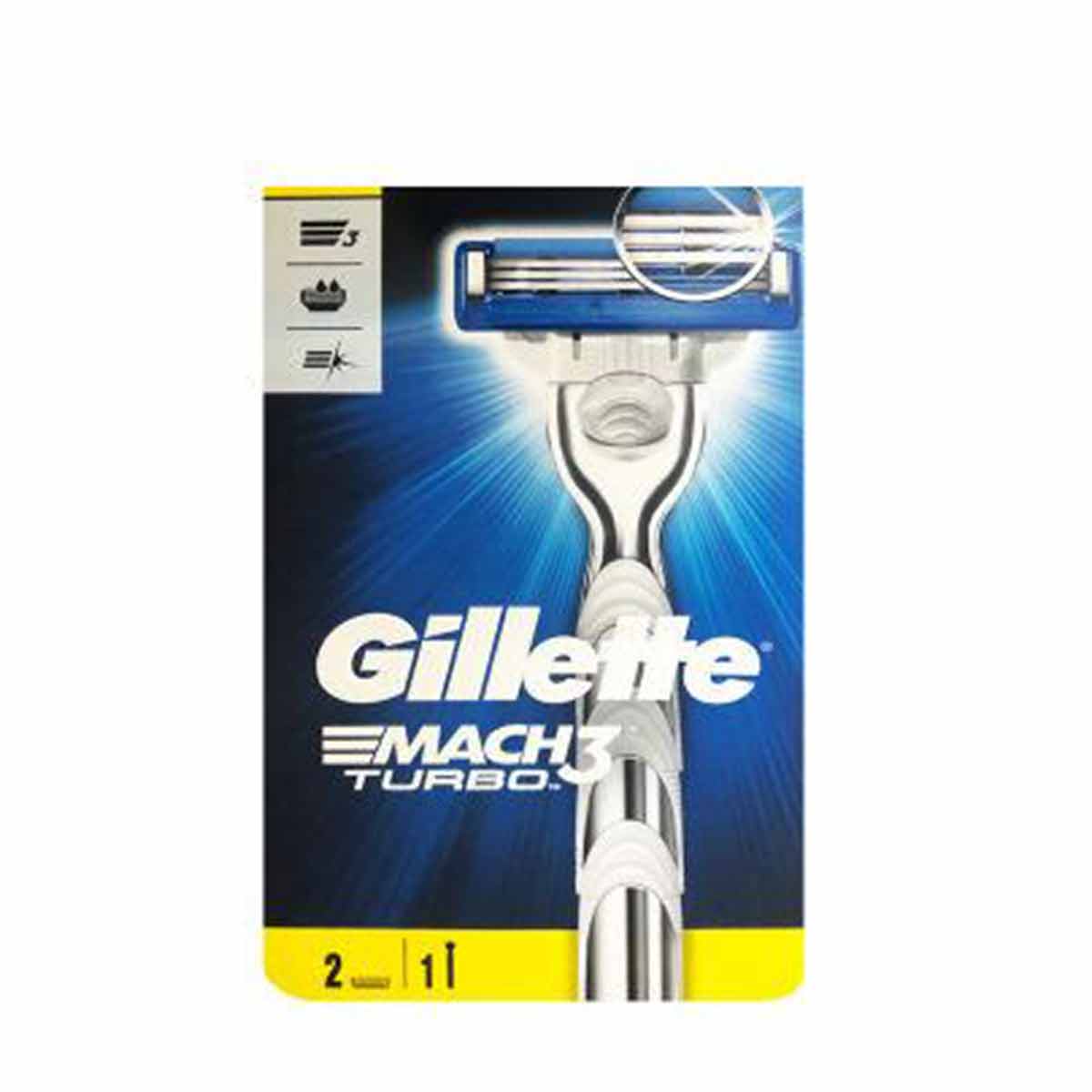 خود تراش 3 لبه مدل Mach 3 Turbo (مچ تری توربو ) ژیلت GILLETTE بسته 1 عددی + 2 یدک