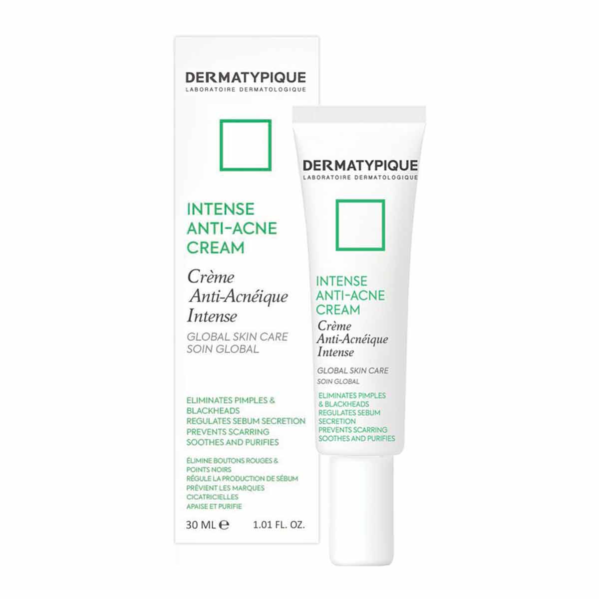 کرم کنترل کننده چربی و جوش درماتیپیک مدل INTENSE ANTI-ACNE CREAM GLOBAL SKIN CARE DERMATYPIQUE حجم 30 میلی لیتر 