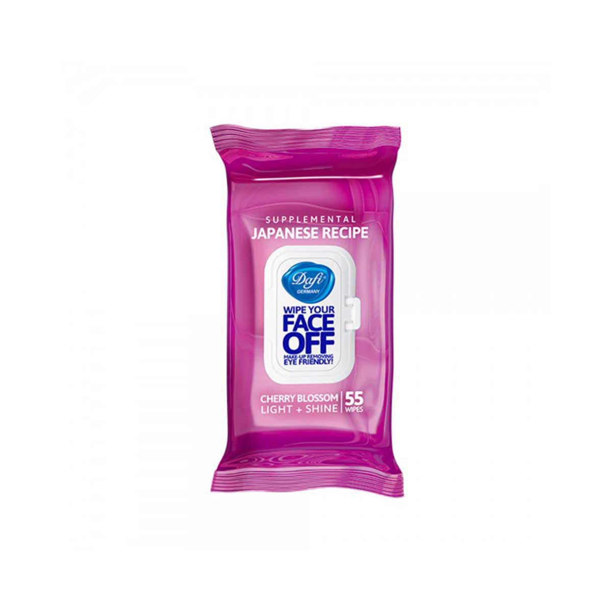 دستمال مرطوب پاک کننده آرایش دافی حاوی عصاره شکوفه گیلا مدل ژاپنی face off بسته ۵۵ عددی