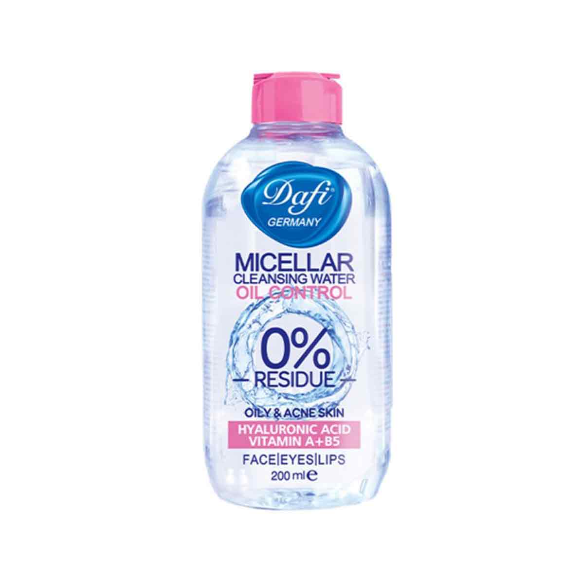 محلول آرایش پاک کن دافی مخصوص پوست های چرب مدل MICELLAR CLEANSING WATER FOR OILY AND ACNE SKIN DAFI حجم 200 میلی لیتر