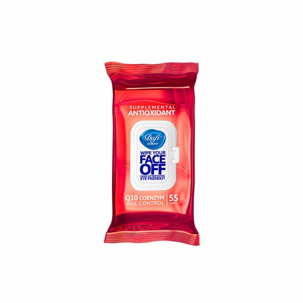 دستمال مرطوب دافی Dafi پاک کننده آرایش مدل آنتی اکسیدانت کیو تن Q10 بسته 55 برگی