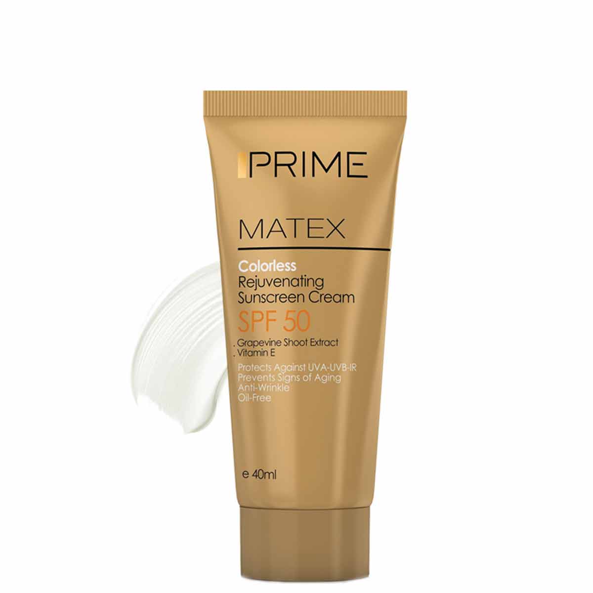 ضد آفتاب صورت SPF50 پریم Prime مدل Matex بی رنگ حجم 40 میل