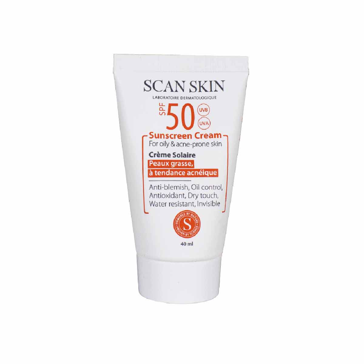 کرم ضد آفتاب پوست چرب اسکن اسکین Scan Skin مخصوص پوست مستعد آکنه SPF 50 حجم 40 میل