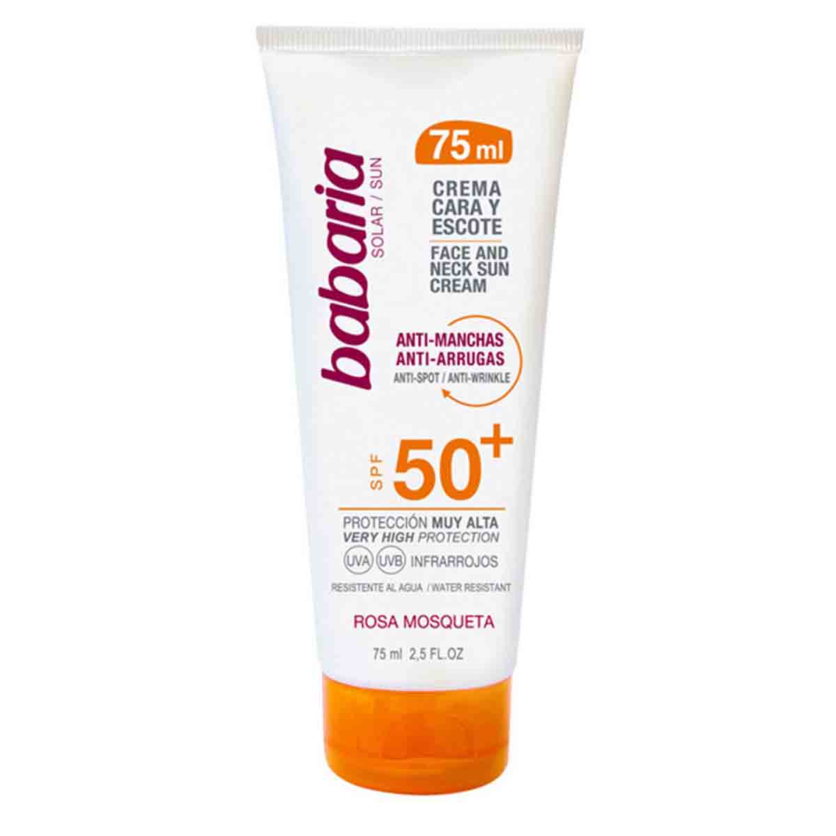 ضد آفتاب بدون رنگ Spf 50 PLUS باباریا babaria حاوی ضدچروک ،ضد لک حجم 75 میل