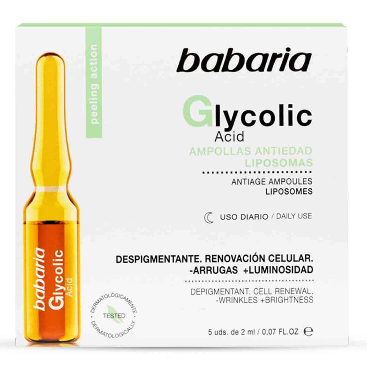 ویال (آمپول) ضد جوش و لایه بردار صورت باباریا babaria مدل گلیکولیک اسید Glycolic Acid حاوی 5 ویال 2 میل