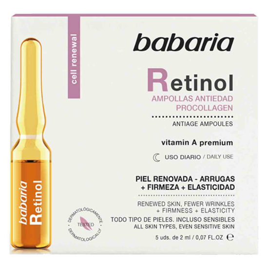 ویال (آمپول) ضد چروک صورت باباریا babaria مدل رتینول Retinol حاوی 5 ویال 2 میل