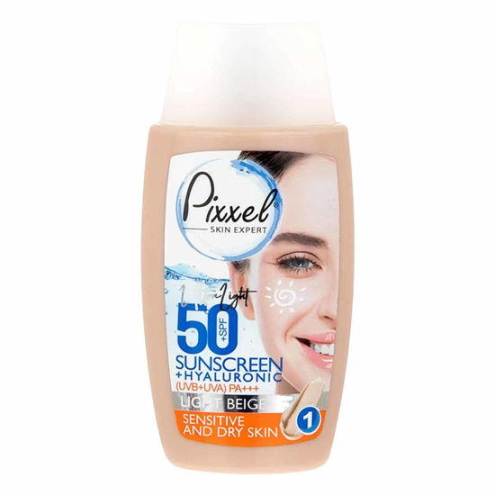 کرم ضد آفتاب بژ روشن پیکسل pixxel مناسب پوست خشک وحساس spf50حجم 50 میل