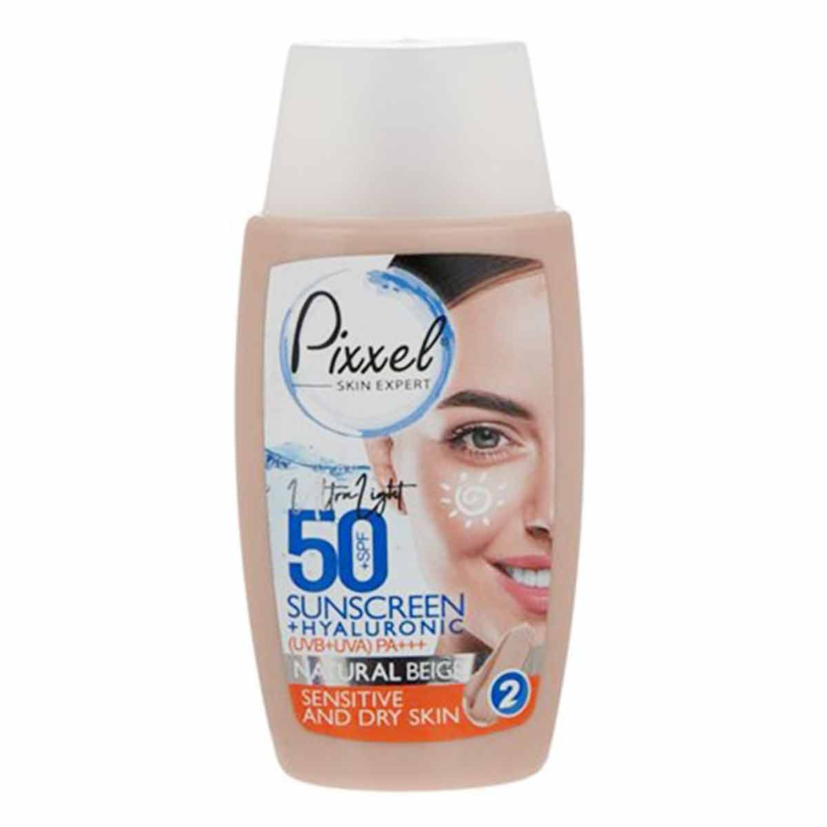  کرم ضد آفتاب بژ طبیعی پیکسل Pixxel مناسب پوست خشک وحساسSPF50 حجم 50 میل 