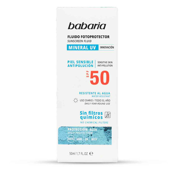 ضد آفتاب مینرال SPF50 باباریا babaria مناسب پوست های حساس حجم 50 میل