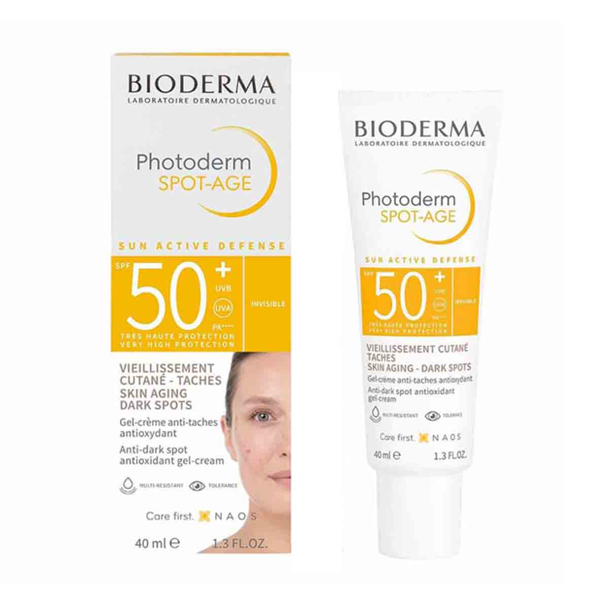 ژل کرم ضد آفتاب ضد لک و ضد پیری بایودرما +BIODERMA SPF 50 مدل Photoderm Spot-Age بی رنگ 40 میل