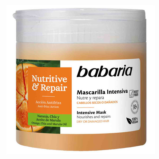 ماسک مغذی و ترمیم کننده مو باباریا babaria مدل Nutritive & Repair مناسب موهای خشک و آسیب دیده حجم 400 میل
