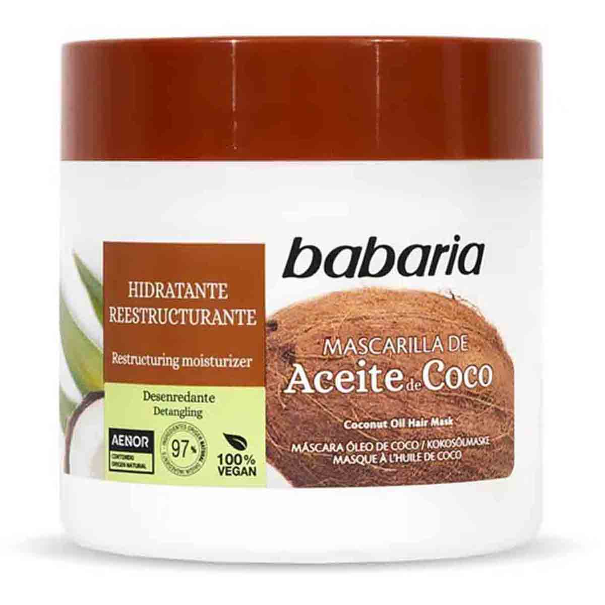 ماسک مرطوب کننده و بازسازی کننده مو باباریا babaria مدل Coconut Oil مناسب موهای خشک با عصاره نارگیل حجم 400 میل