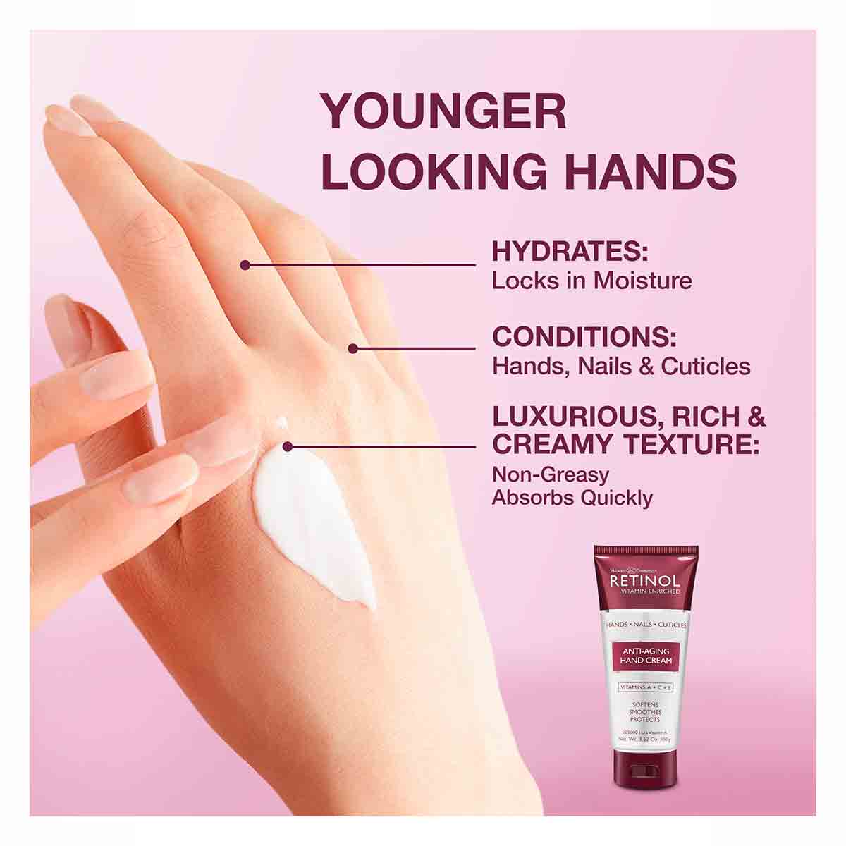 کرم دست و ناخن جوان کننده و ضد چروک رتینول RETINOL مدل ANTI-AGING HAND CREAM حجم 100 میل 