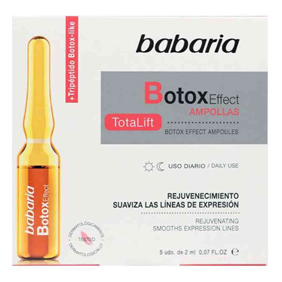 ویال (آمپول) جوانساز و پر کننده خطوط صورت باباریا babaria مدل بوتاکس Botox حاوی 5 ویال 2 میل 