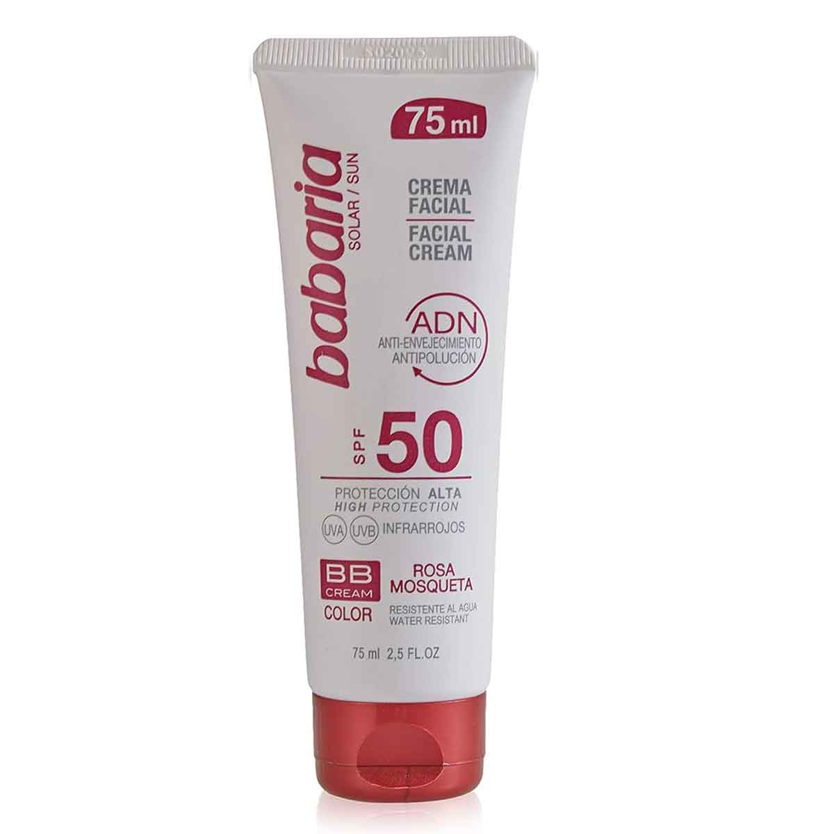 ضد آفتاب رنگی بی بی کرم SPF 50 BB CREAM باباریا babaria حاوی رزا حجم 75 میل