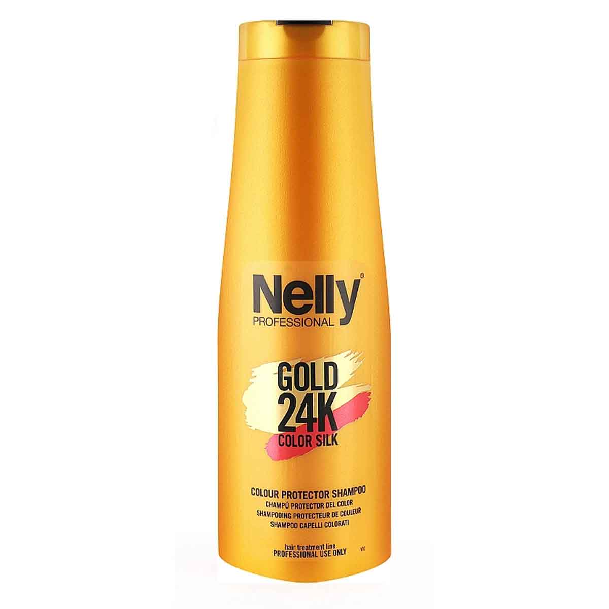 شامپو تثبیت کننده رنگ مو نلی پروفشنال NELLY مدل COLOR SILK محافظ و ترمیم کننده موی رنگ شده حجم 400 میل