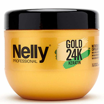  ماسک ترمیم کننده گلد حاوی کراتین و آرگان نلی پروفشنال NELLY مدل GOLD 24K حجم 500 میل