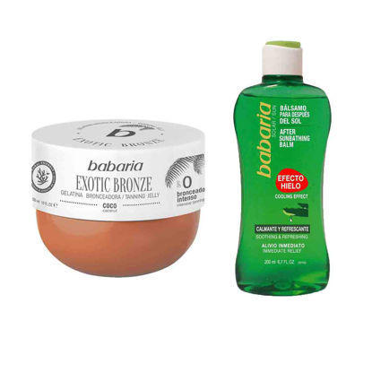پک ژلاتین برنز نارگیل spf0 حجم 300 میلی لیتر + افترسان خنک کننده آلوورا ALOE حجم 200 میل باباریا babaria
