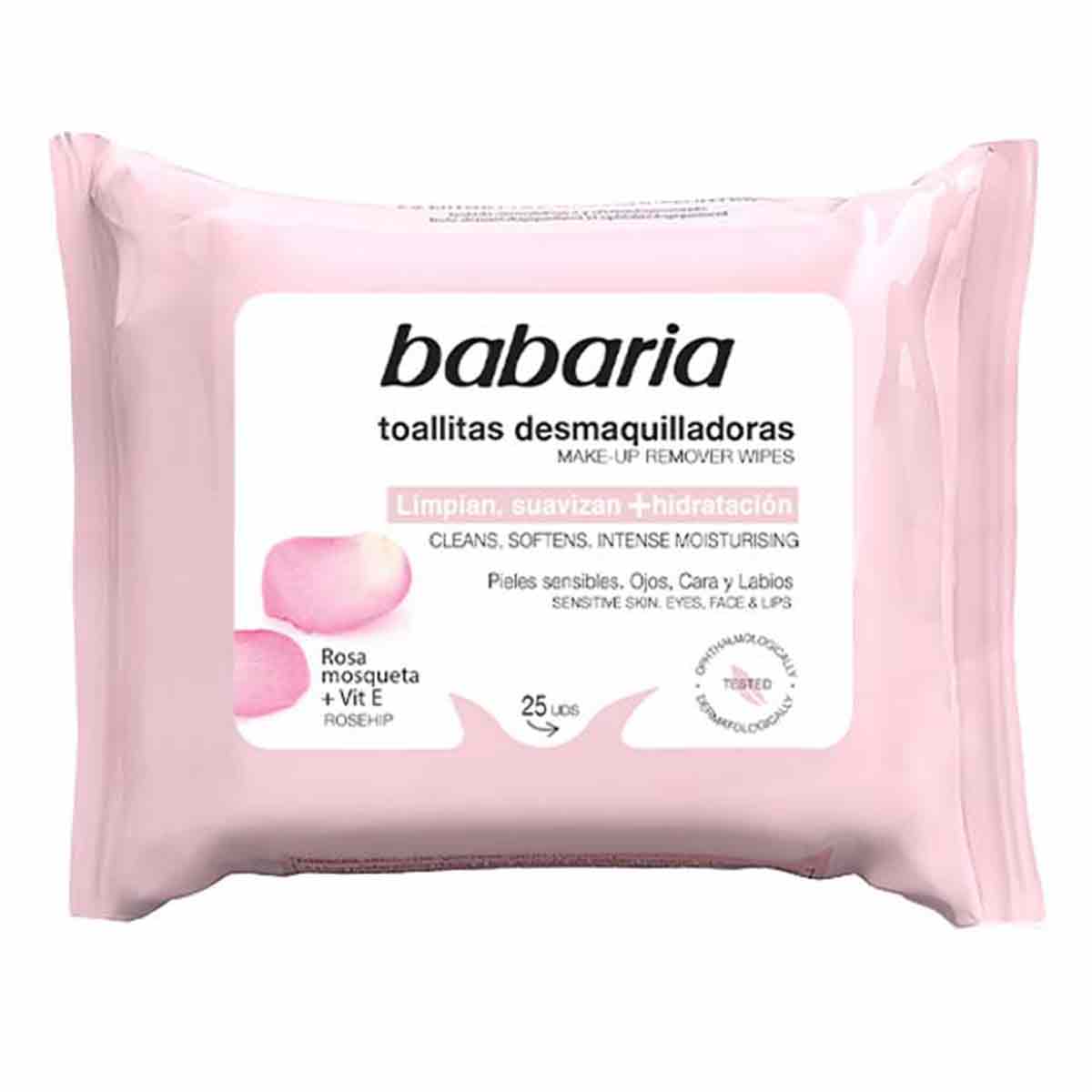 دستمال مرطوب پاک کننده آرایش باباریا babaria حاوی عصاره رزا بسته 25 عددی