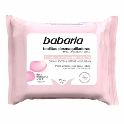 دستمال مرطوب پاک کننده آرایش باباریا babaria حاوی عصاره رزا بسته 25 عددی