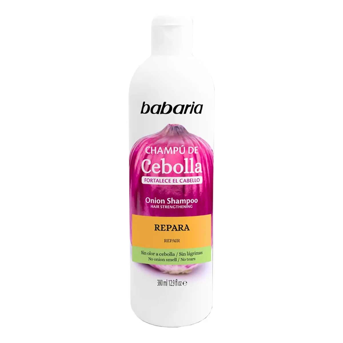 شامپو تقویت کننده و بازسازی کننده باباریا babaria مدل پیاز Onion محرک ریشه مو و ترمیم کننده مناسب انواع مو های خشک و آسیب دیده حجم 380 میل