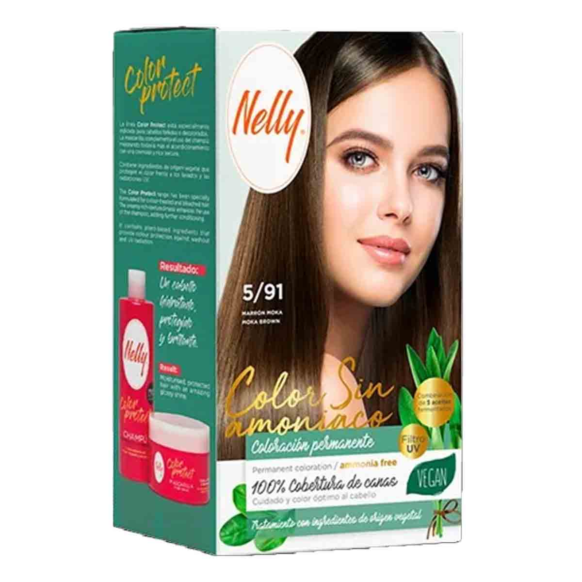 کیت رنگ مو بدون آمونیاک شماره 5/91 نلی NELLY مدل ammonia free حجم 50 میل