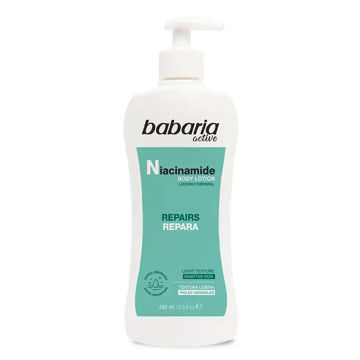 شیر بدن پمپی باباریا babaria حاوی نیاسینامید NIACINAMIDE مناسب پوست حساس حجم 400 میل