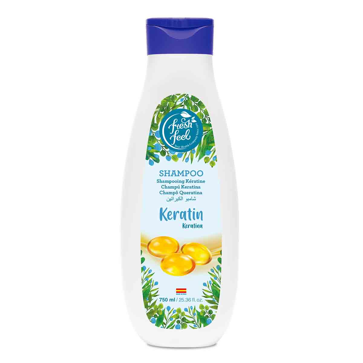 شامپو ترمیم کننده موهای آسیب دیده فرش فیل Fresh feel حاوی کراتین حجم 750 میلی لیتر