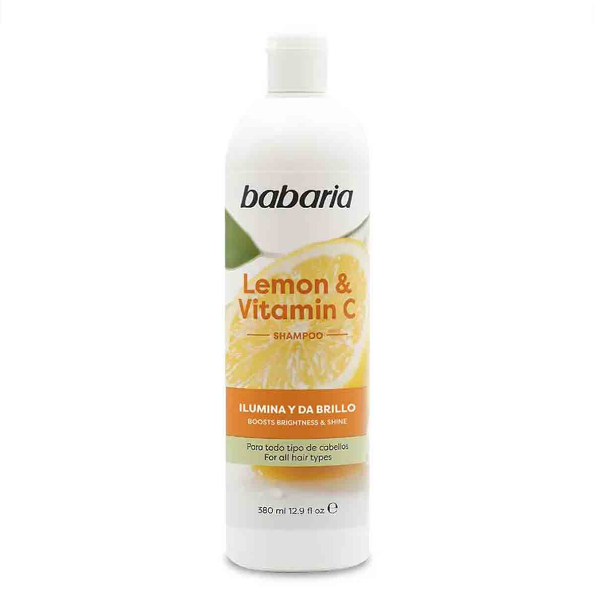 شامپو براق کننده باباریا babaria مدل لیمو و ویتامین سی lemon and vitamic C مناسب انواع مو حجم 380 میل