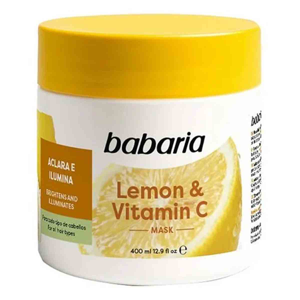 ماسک مو براق کننده باباریا babaria مدل لیمو و ویتامین سی lemon and vitamic C مناسب انواع مو حجم 400 میل